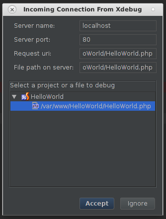 PHPStorm incoming connection