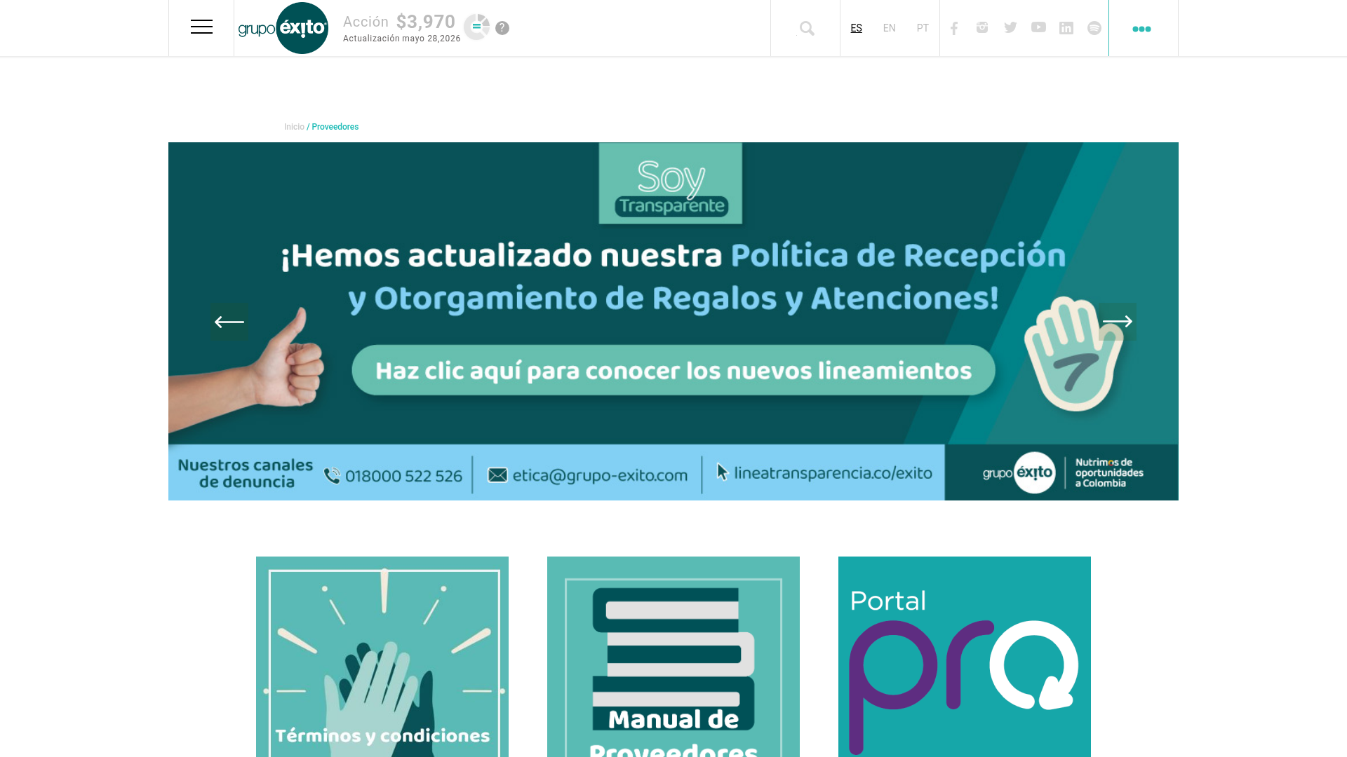 Grupo Éxito Suppliers Portal