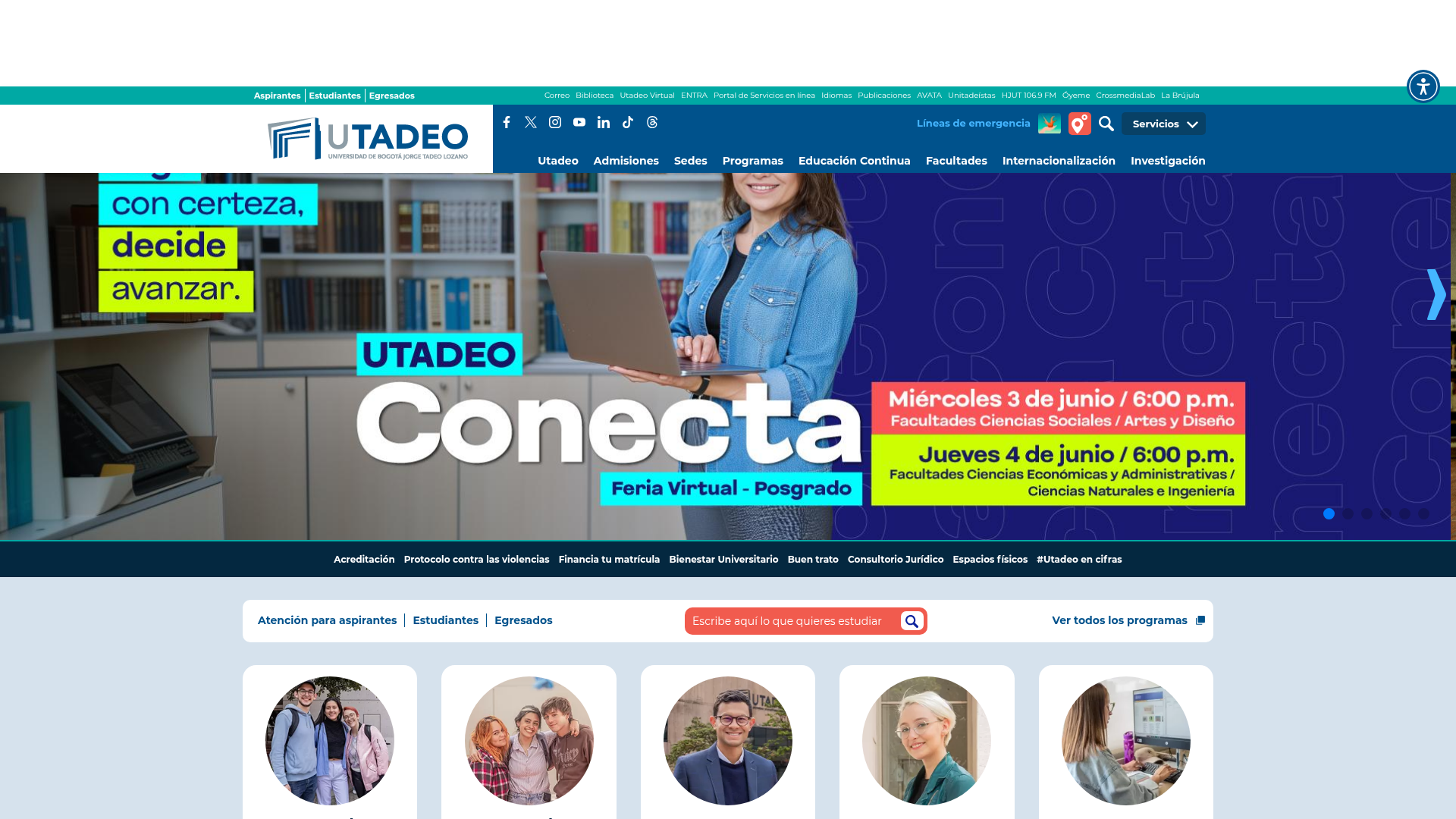 Portal web de la Universidad Jorge Tadeo Lozano