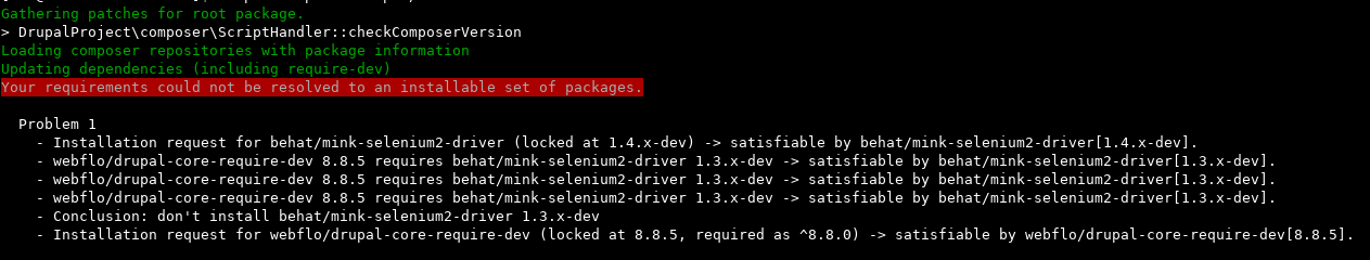 Error Update behat/mink-selenium2-driver 1.3.x-dev