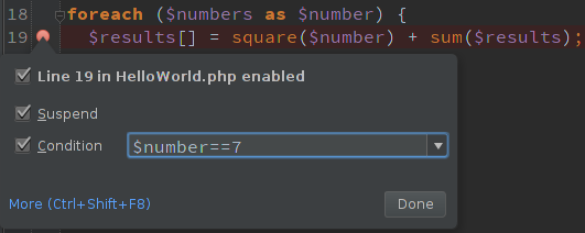 PHPStorm breakpoint conditionals